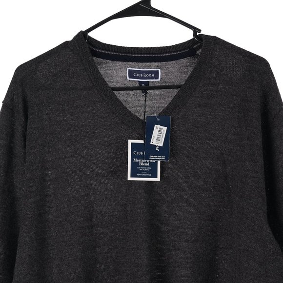 Club Room Gray Merino Wool Blend V-Neck Men's XL Lightweight Sweater - Picture 2 of 7